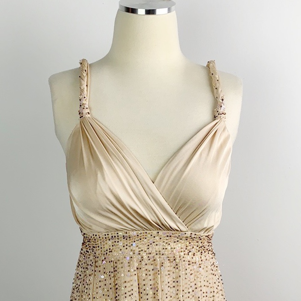 BCBG Beaded Pleated Blush Cocktail Dress - Picture 2 of 8